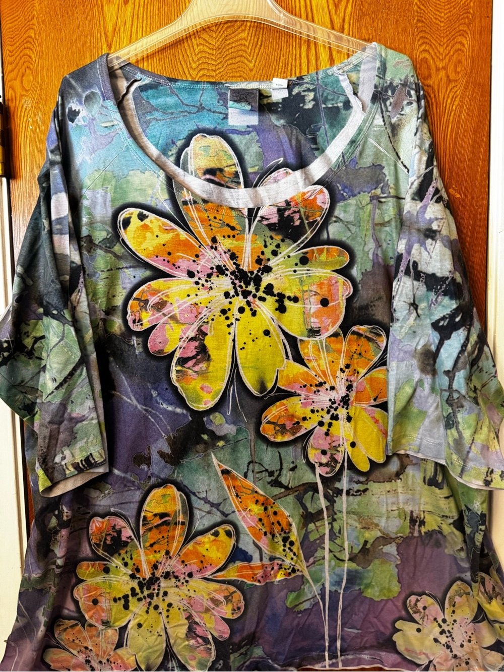 Avenue Yellow Pink Floral Scoop Neck Tunic